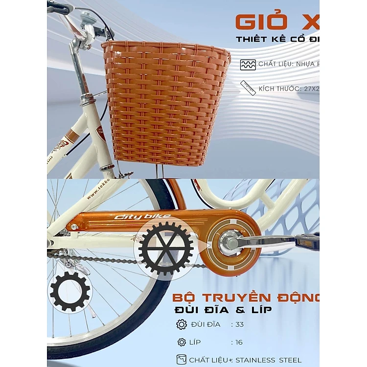 Xe đạp Tekko C200 – kích cỡ 20 và 24 inch - Xe đạp học sinh - Phù hợp với người cao từ 1m10 đến 1m60
