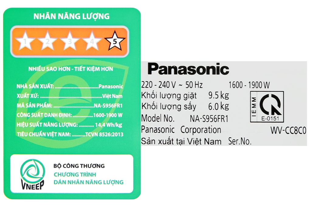 Máy giặt sấy Panasonic Inverter 9.5 kg NA-S956FR1BV