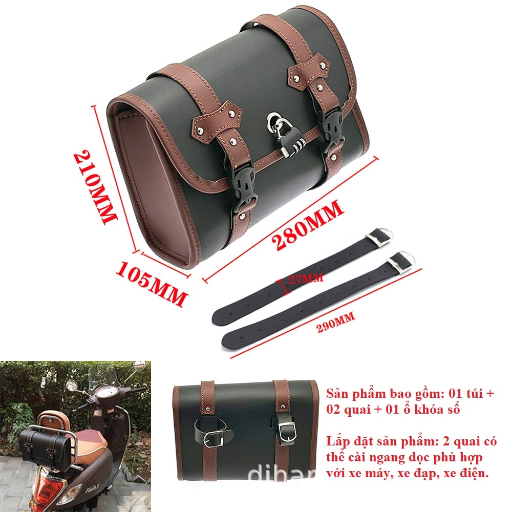 Túi đựng đồ Harley Sportster XL8831200N treo khung da PU cao cấp gắn trên xe máy, xe đạp tiện dụng, có khóa số
