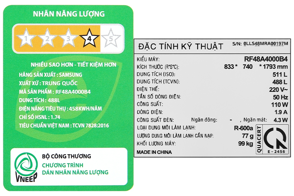 Tủ lạnh Samsung Inverter 488 lít RF48A4000B4/SV