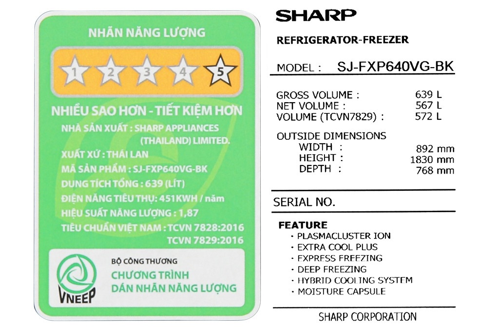 Tủ lạnh Sharp Inverter 572 lít SJ-FXP640VG-BK