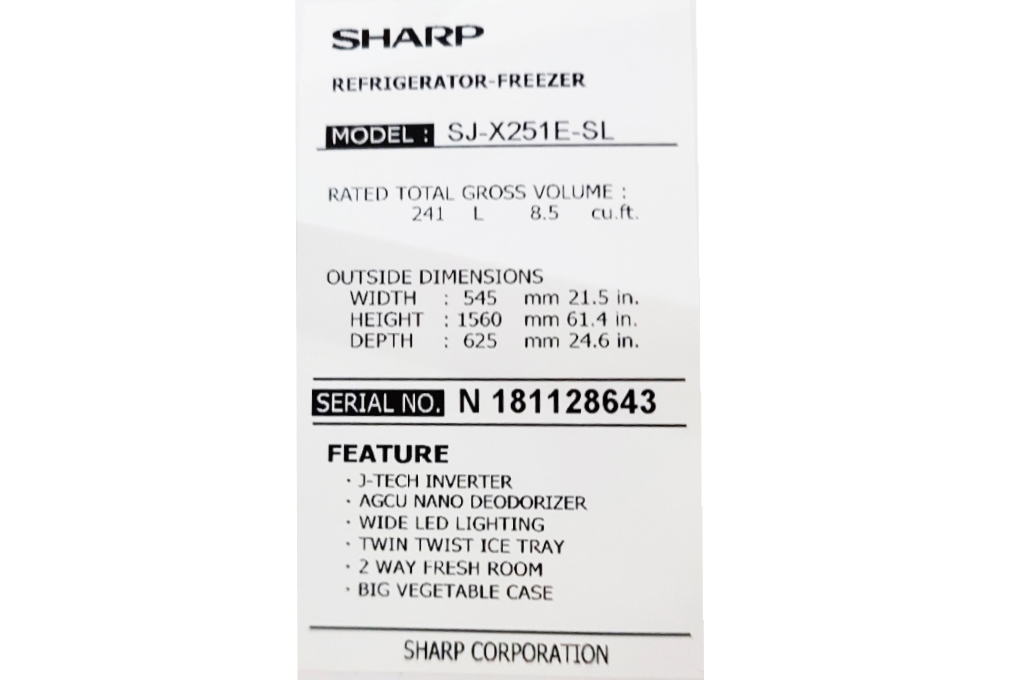 Tủ lạnh Sharp Inverter 224 lít SJ-X251E-SL