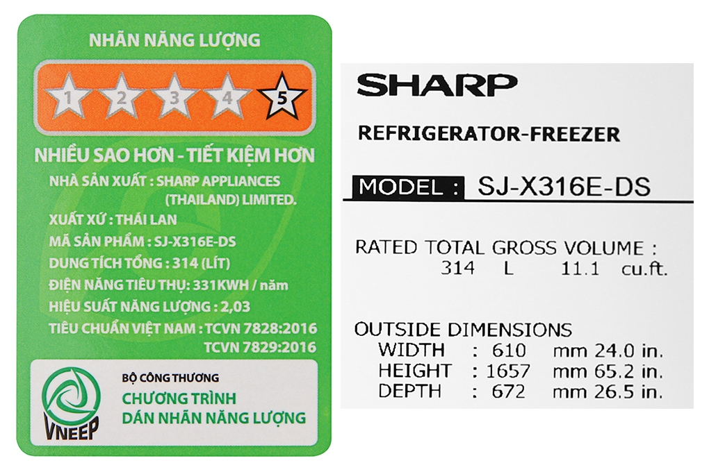 Tủ lạnh Sharp Inverter 287 lít SJ-X316E-DS