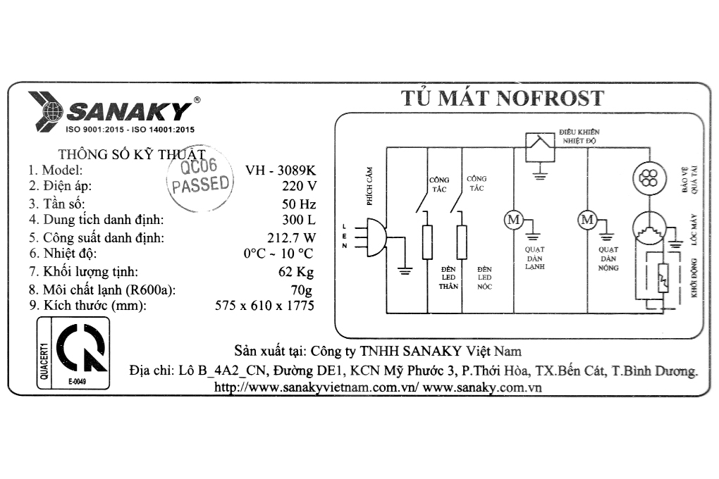 Tủ mát Sanaky 300 lít VH-3089K