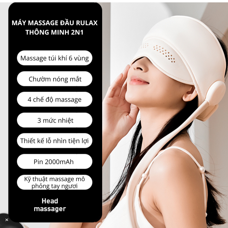 Máy Massage Đầu RULAX Thông Minh Túi Khí 6 Điểm Kết Hợp Nhiệt Nóng, Xoa Bóp Thái Dương - BH 12 Tháng