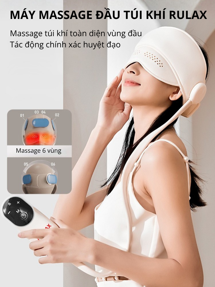 Máy Massage Đầu RULAX Thông Minh Túi Khí 6 Điểm Kết Hợp Nhiệt Nóng, Xoa Bóp Thái Dương - BH 12 Tháng