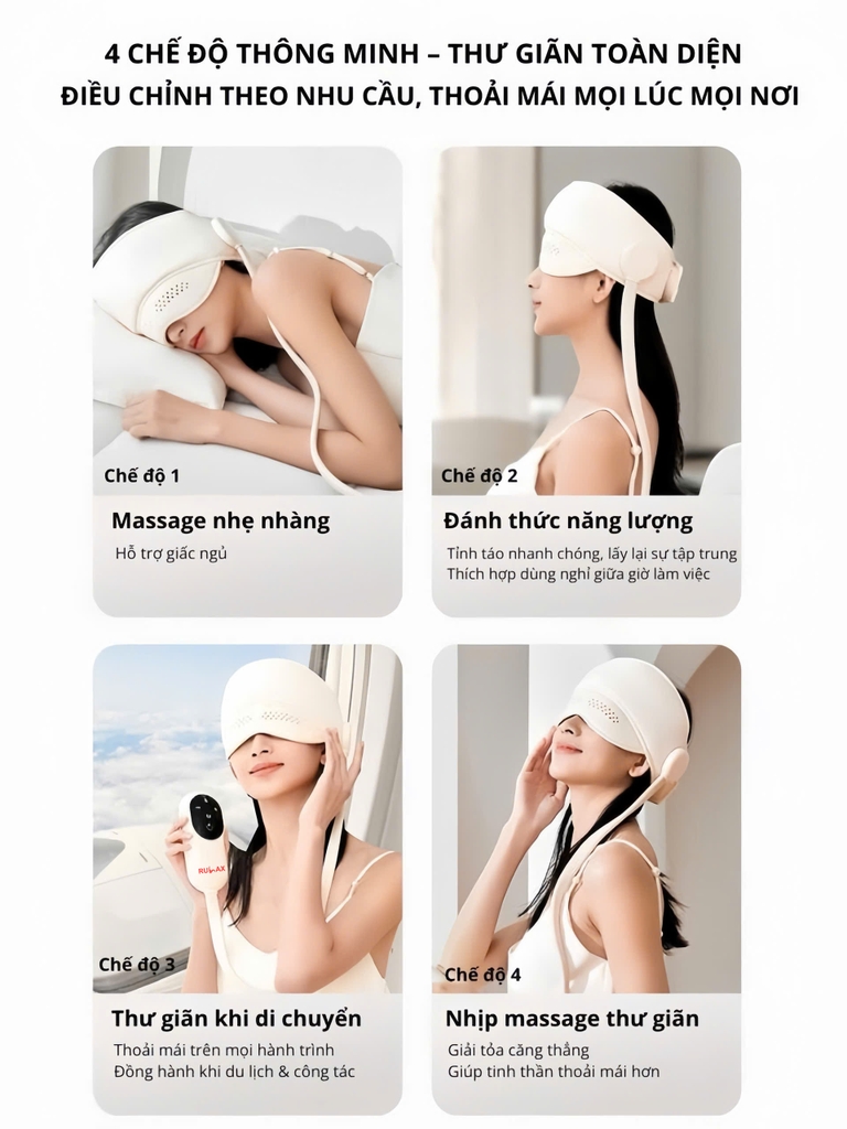 Máy Massage Đầu RULAX Thông Minh Túi Khí 6 Điểm Kết Hợp Nhiệt Nóng, Xoa Bóp Thái Dương - BH 12 Tháng