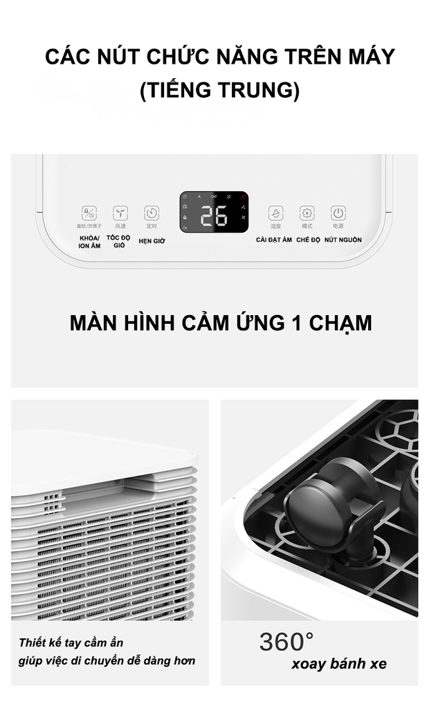 Máy Hút Ẩm Lọc Không Khí DH - 08 Dung Tích 24L, Công Suất Lớn Dùng Cho Phòng Ngủ,Phòng Khách