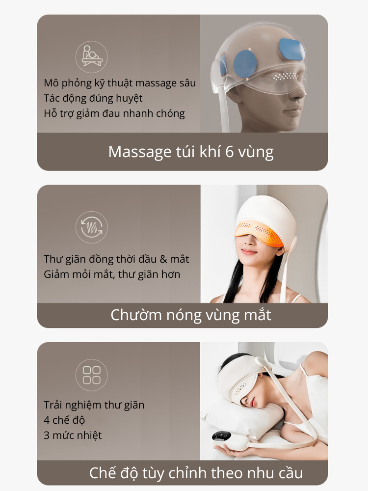 Máy Massage Đầu RULAX Thông Minh Túi Khí 6 Điểm Kết Hợp Nhiệt Nóng, Xoa Bóp Thái Dương - BH 12 Tháng