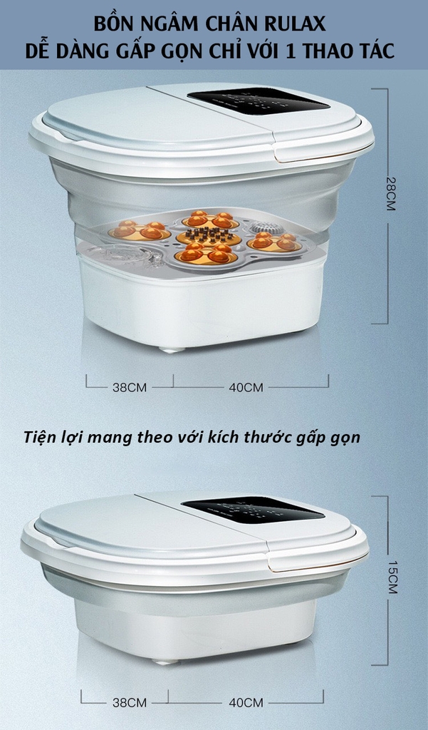 Bồn Ngâm Chân Massage Có Thể Gấp Gon Tiện Lợi, Giảm Đau Chân Cân Bằng Nhiệt. Bảo Hành 12