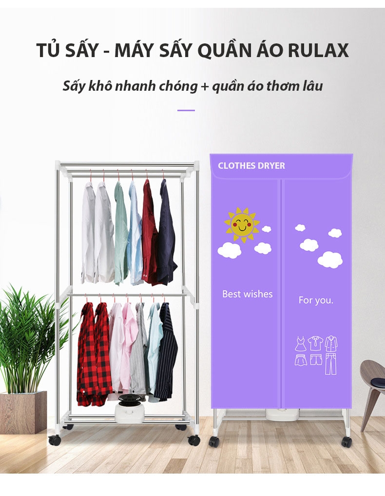 Tủ sấy quần áo loại 2 tầng màu xanh cao cấp (Bảo hành 12 tháng)
