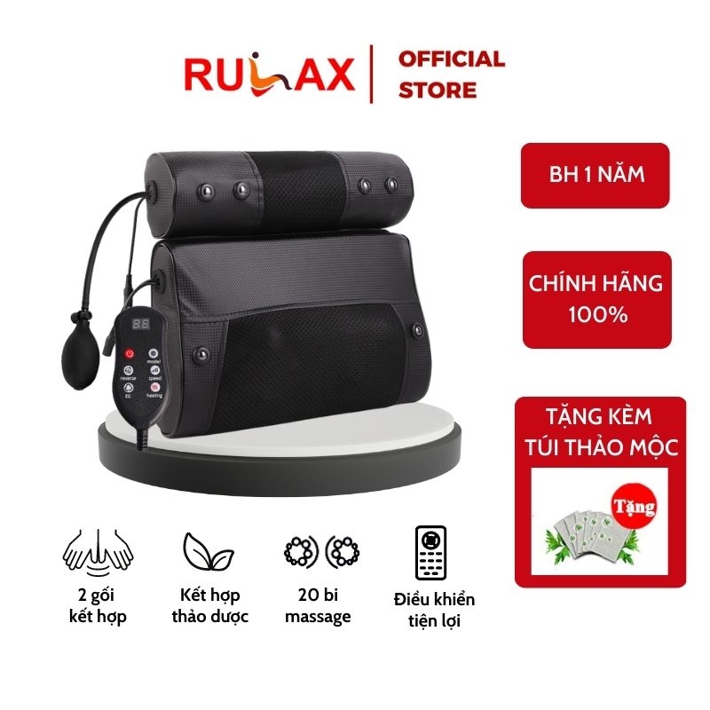 Gối Massage Hồng Ngoại RULAX 20 Bi Cao Cấp RL04 Kết Hợp Thảo Dược, Có Túi Khí Co Bóp, Điều Khiển Tay Độc Lập