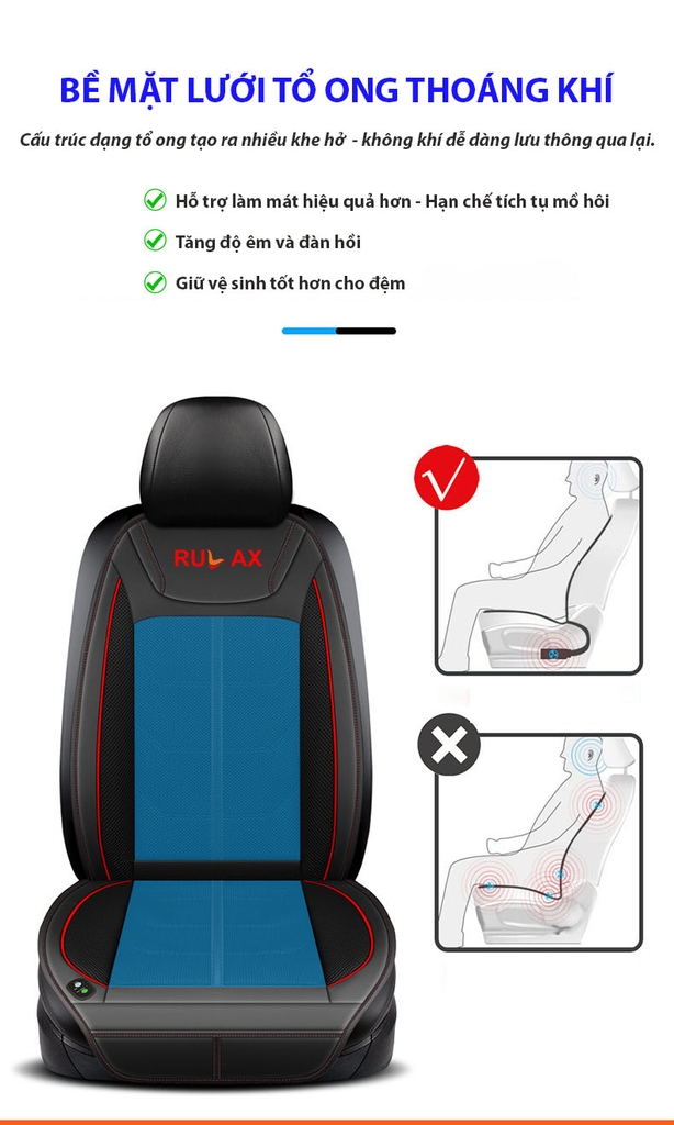Đệm Làm Mát Ghế Ô Tô RULAX Có Chức Năng Massage - Đệm Điều Hòa, Tựa Lưng Ghế Ô Tô Giúp Giảm Mệt Mỏi Khi Lái Xe.