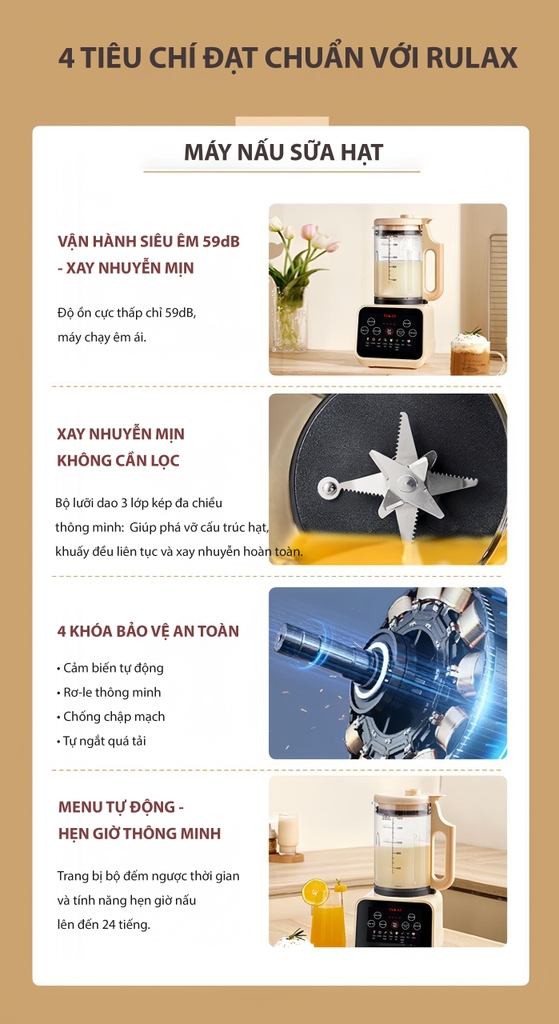 Máy Làm Sữa Hạt RULAX RL-22, Máy Xay Nấu Đa Năng Thể Tích 1.5 Lít, Công Suất 1000W