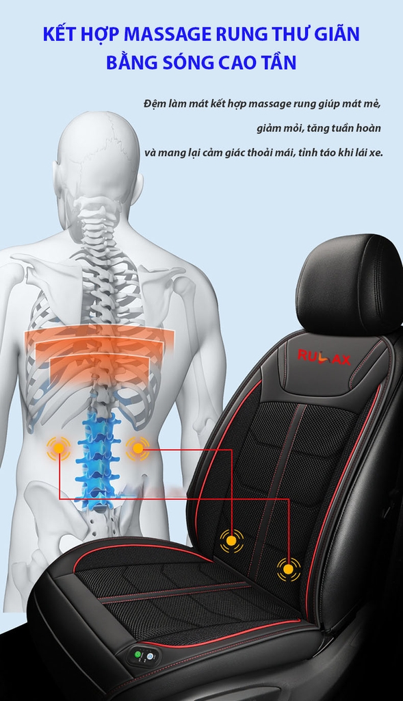 Đệm Làm Mát Ghế Ô Tô RULAX Có Chức Năng Massage - Đệm Điều Hòa, Tựa Lưng Ghế Ô Tô Giúp Giảm Mệt Mỏi Khi Lái Xe.
