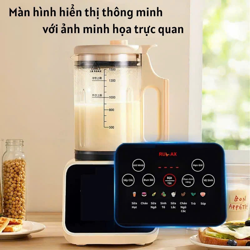 Máy Làm Sữa Hạt RULAX, Máy Xay Nấu Đa Năng Thể Tích 1.5 Lít, Công Suất 1000W