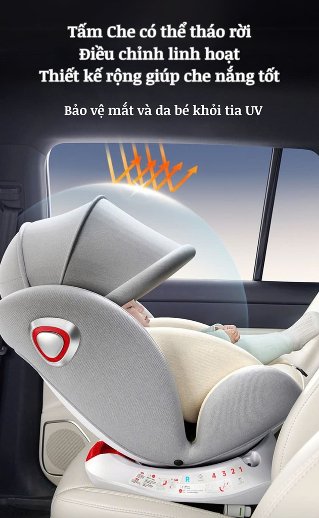 Ghế Ngồi Ô Tô Cho Bé Tiêu Chuẩn ISOFIX Và LATCH Xoay 360° Thông Minh Với 3 Lớp Đệm Bảo Vệ An Toàn, Tiện Lợi, Tối Ưu