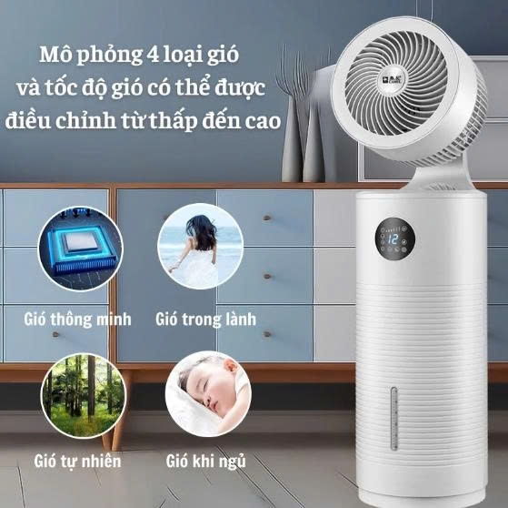 Quạt Điều Hòa RULAX Làm Mát Không Khí, Lưu Thông Không Khí Tạo Ion Âm Xoay Đa Góc Độ