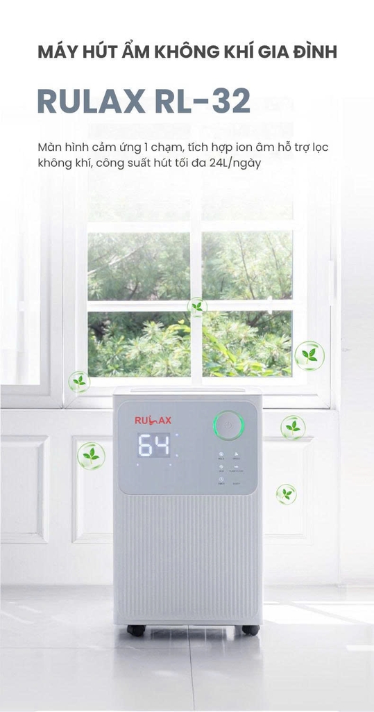 Máy Hút Ẩm RULAX RL- Công Nghệ Máy Nén Hút 24L/Ngày, Khử Ẩm Sấy Khô Quần Áo Kết Nối WIFI - BH 24 Tháng