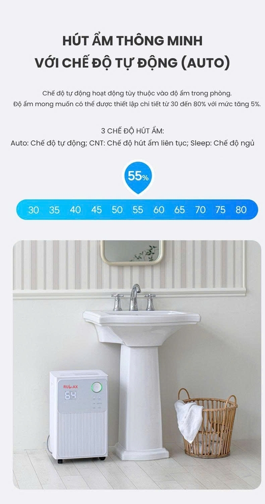 Máy Hút Ẩm RULAX RL- Công Nghệ Máy Nén Hút 24L/Ngày, Khử Ẩm Sấy Khô Quần Áo Kết Nối WIFI - BH 24 Tháng