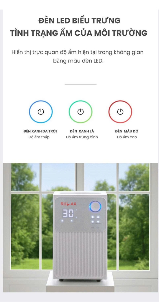Máy Hút Ẩm RULAX RL- Công Nghệ Máy Nén Hút 24L/Ngày, Khử Ẩm Sấy Khô Quần Áo Kết Nối WIFI - BH 24 Tháng