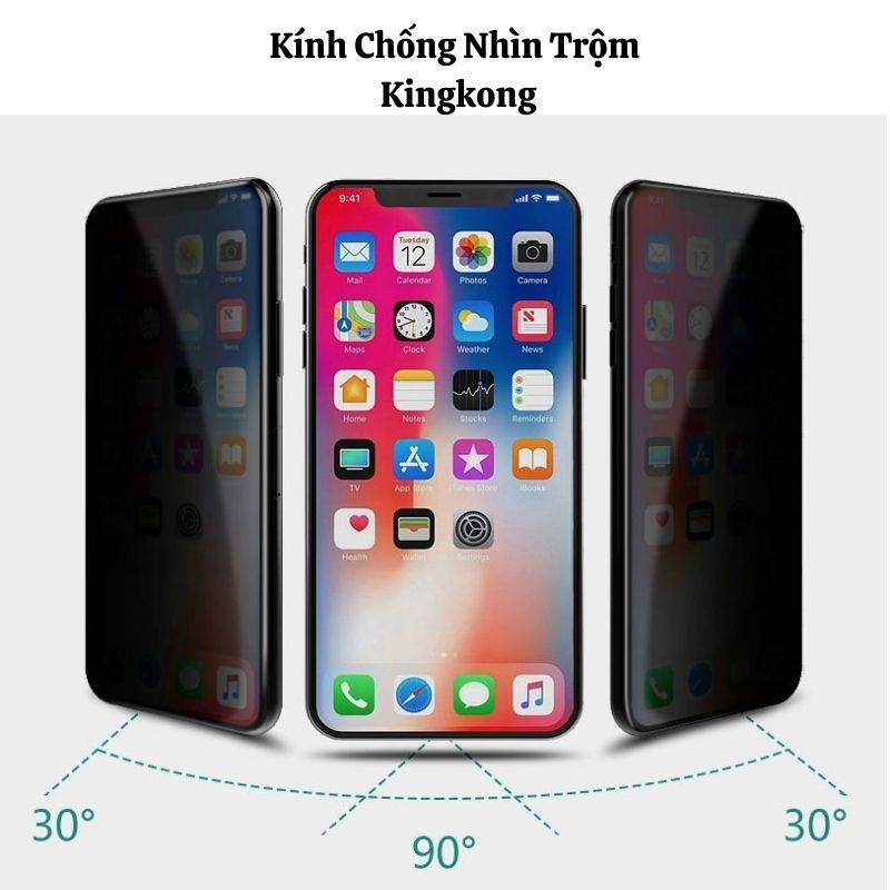 Kính Cường Lực Kingkong Full Màn Cho IP Loại 1 Full Màn Cho 6/7 8/XS Max/11 12 13 Pro Max/14/14Promax Không Bị Kẻ Sọc
