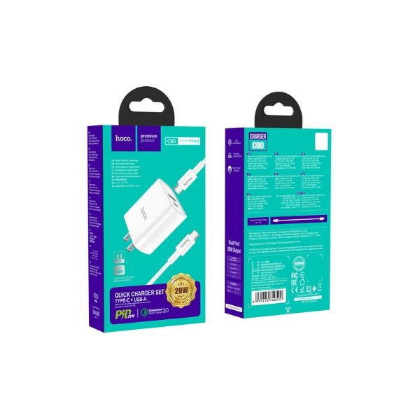 Bộ Sạc Nhanh C80 Plus Rapido PD20W+QC3.0 Charger Type C to iP