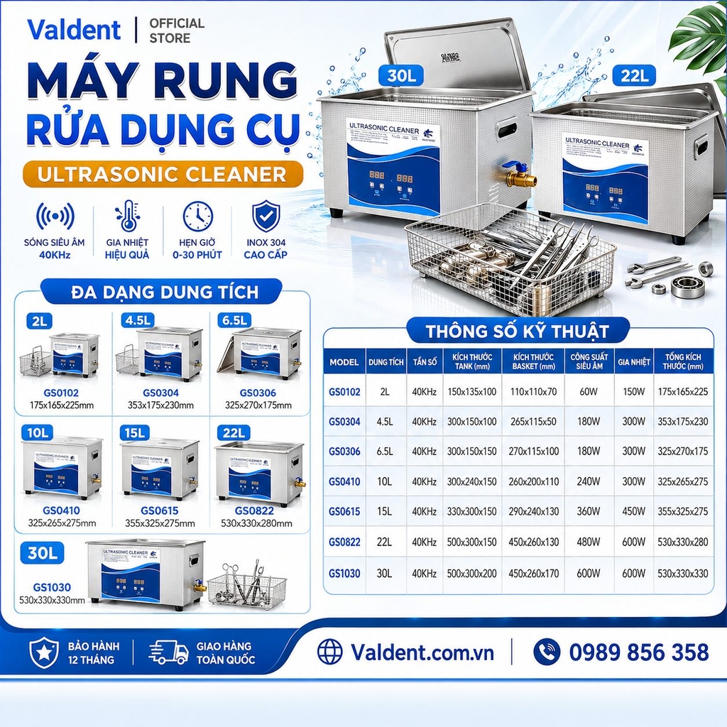 Máy rung rửa dụng cụ siêu âm 15L dùng trong nha khoa , y tế, thẩm mỹ