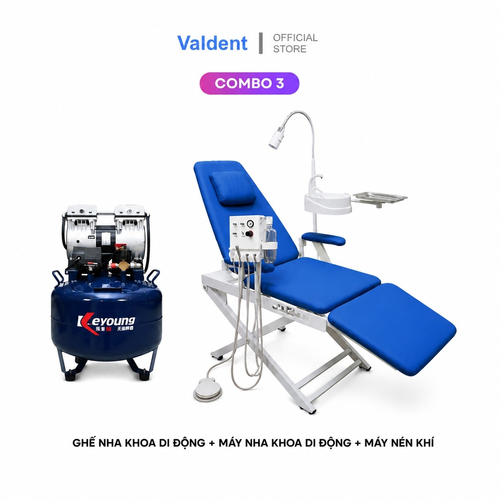 Combo 3: Ghế nha khoa di động gấp gọn + Bộ dụng cụ + Máy nén khí không dầu cho 1 ghế răng