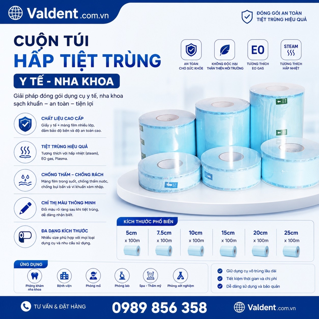 Cuộn túi hấp tiệt trùng y tế - nha khoa