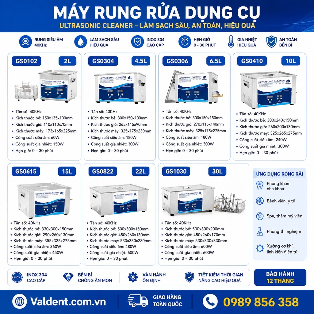 Máy rung rửa dụng cụ siêu âm 10L dùng trong nha khoa , y tế, thẩm mỹ