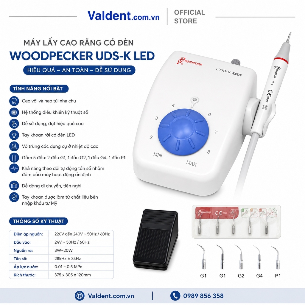 Máy lấy cao răng Woodpecker UDS-K-LED có đèn (máy cạo vôi)