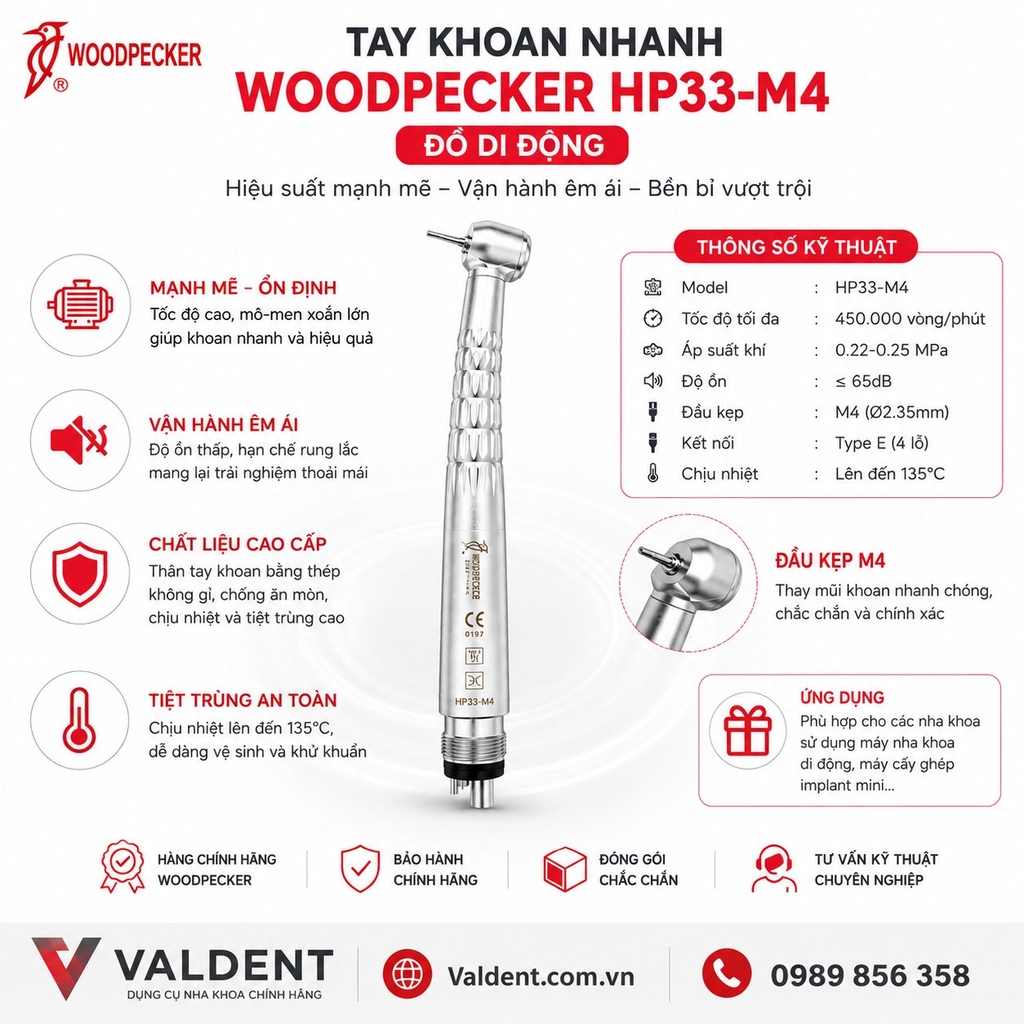 Tay khoan nhanh Woodpecker HP33-M4 [không đèn]