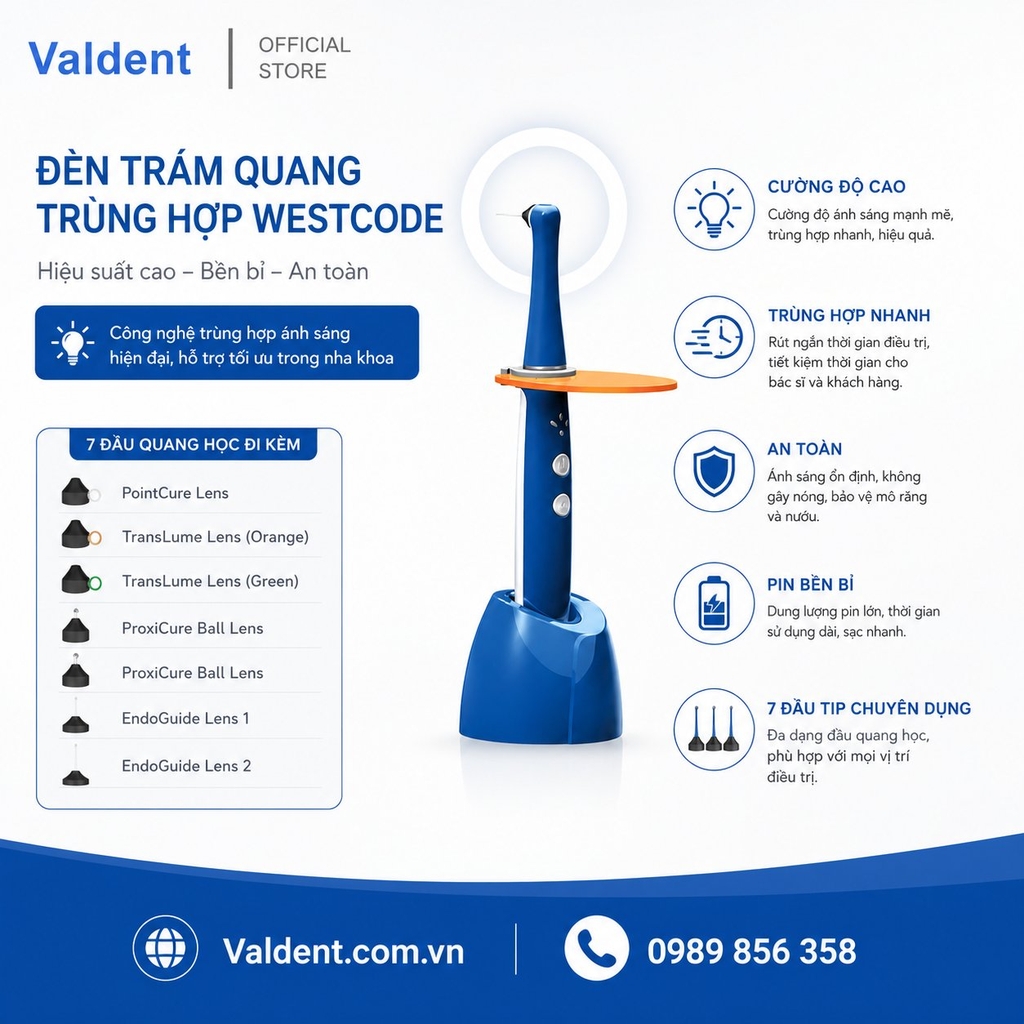 Đèn trám Westcode - Đèn trám quang trùng hợp đa chức năng với 7 ống kính từ tính