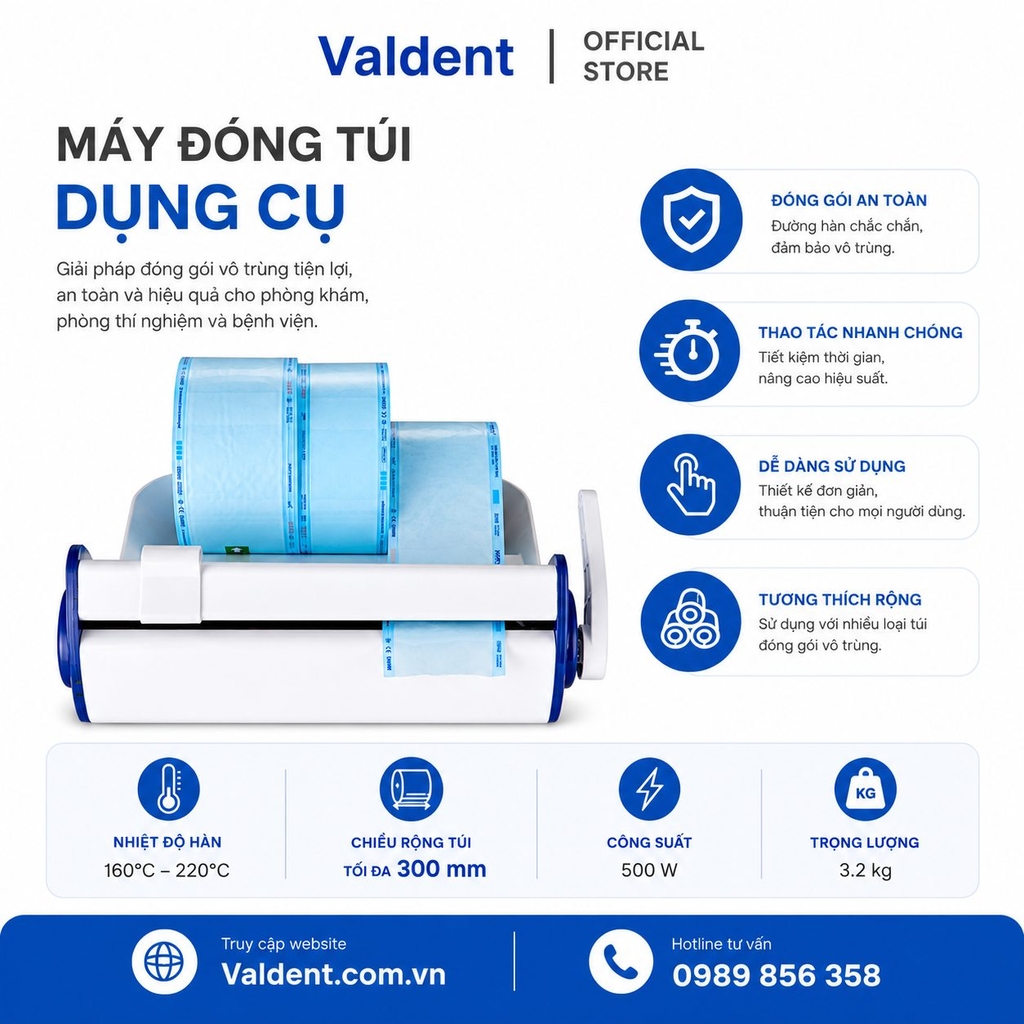 Máy đóng túi tiệt trùng Sinole S3-Máy dán miệng túi-Máy hàn miệng túi nha khoa, y tế