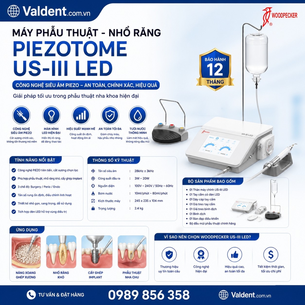 Máy Nhổ Răng PIEZOTOME US-III LED Woodpecker Chính Hãng