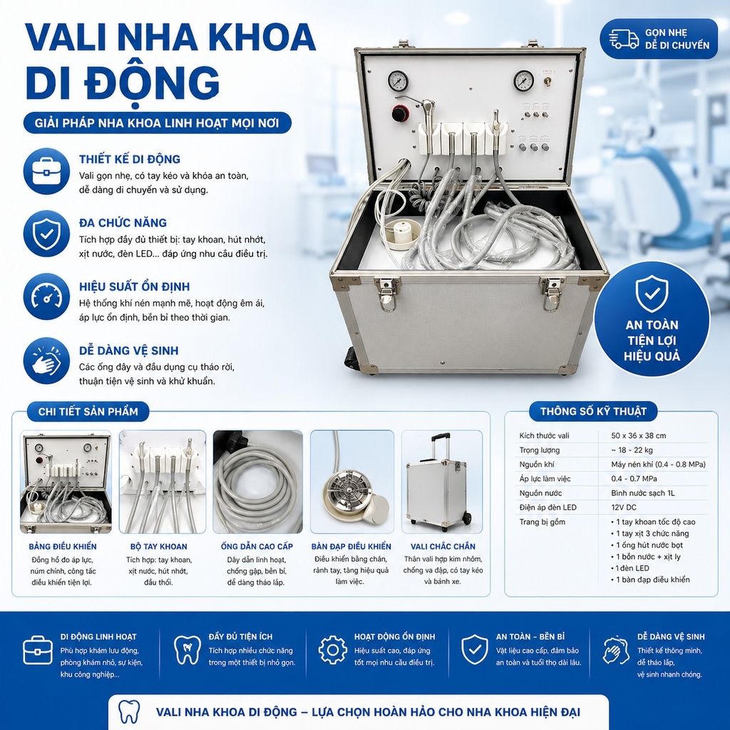 Máy nha khoa di động-Vali nha khoa-Bộ khám di động [ đã có máy nén khí bên trong ]