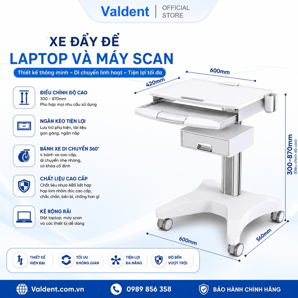 Xe đẩy để máy laptop và máy scan