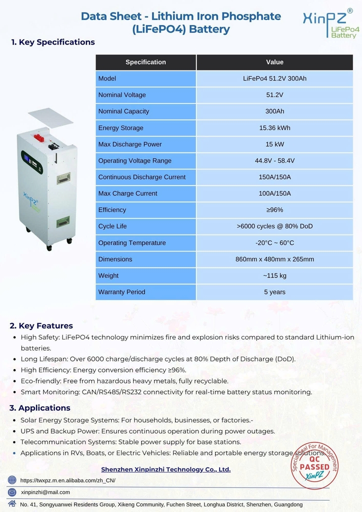 Pin lưu trữ XinPZ 51.2V-15360Wh 117kg chính hãng
