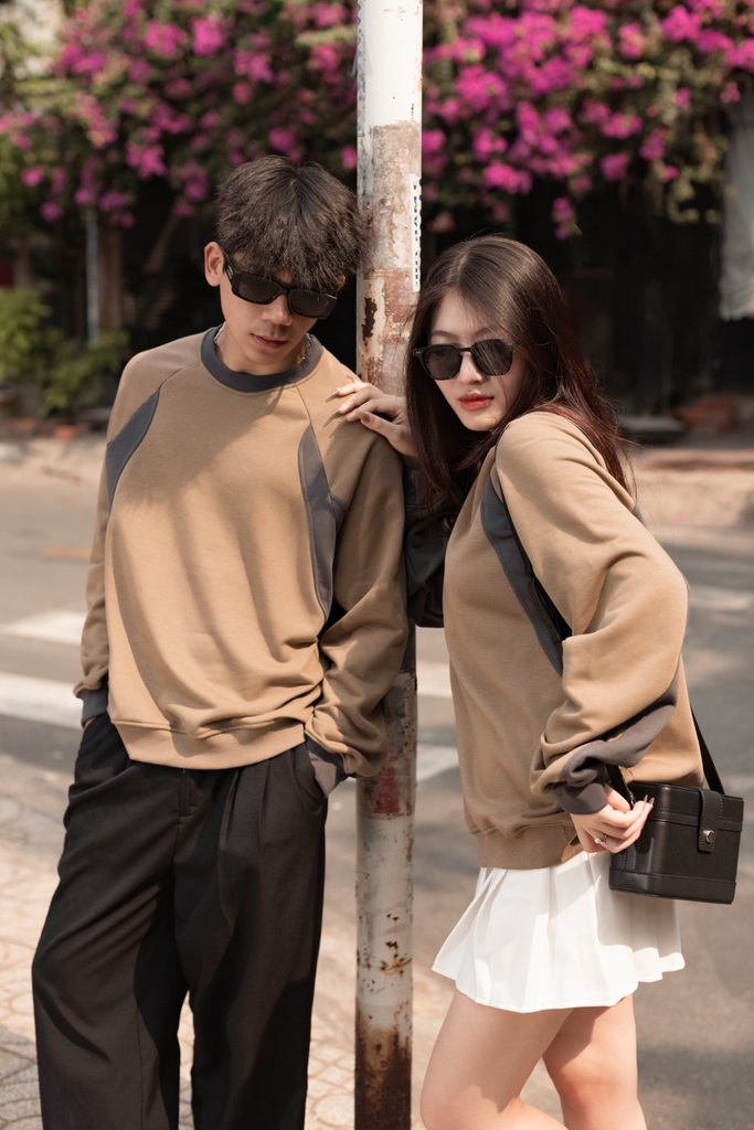 ÁO SWEATER NÂU PHỐI TAY 4LUCKY _ 6146