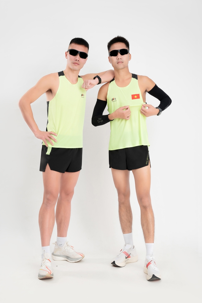 Áo chạy bộ Nam Singlet - XANH ĐEN - Ép nhiệt | Áo chạy bộ PR SPORT