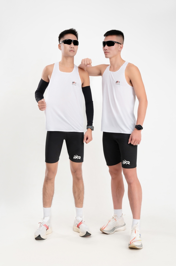 Áo chạy bộ Nam Singlet - TRẮNG TINH - Ép nhiệt | Áo chạy bộ PR SPORT