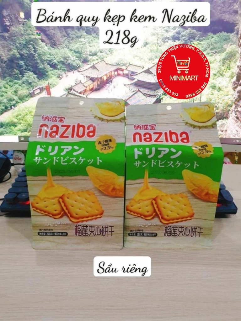 Bánh quy kẹp kem Naziba 218g (Sầu Riêng)