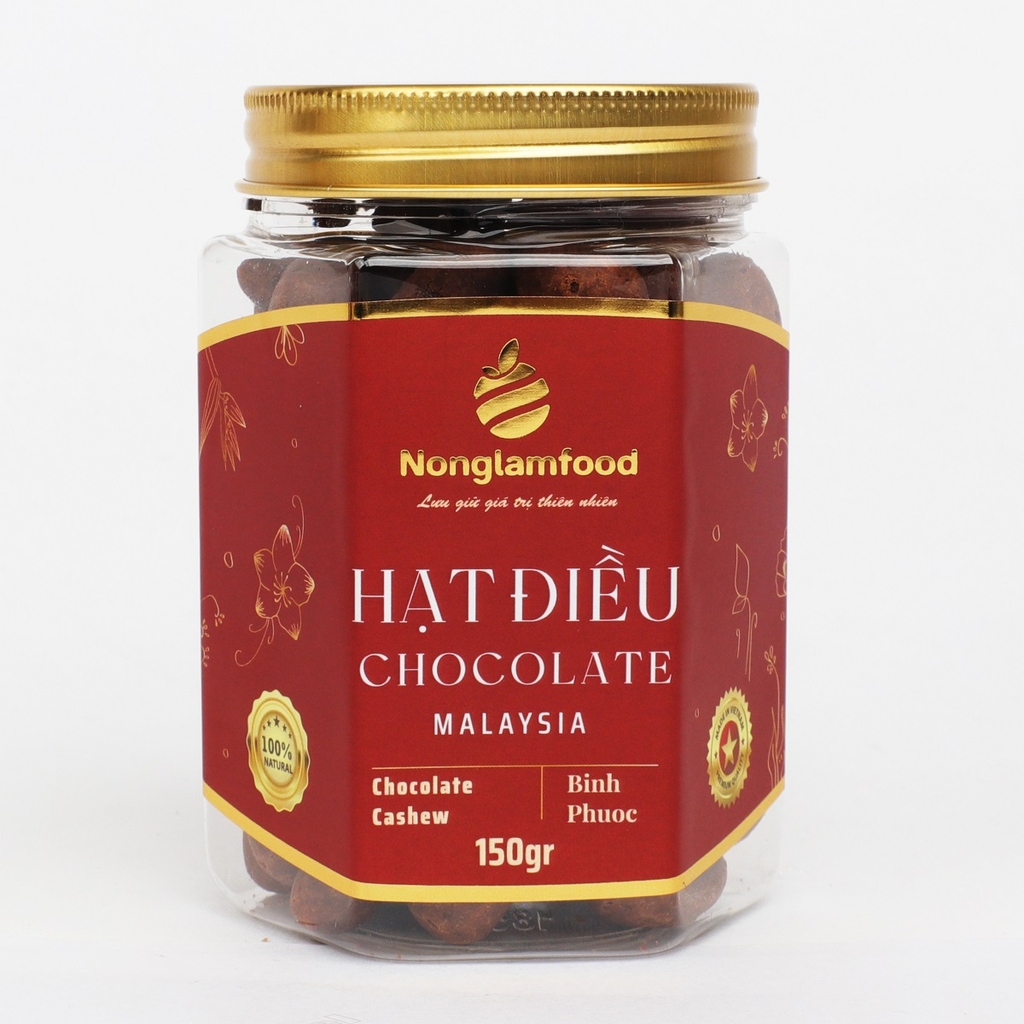 Hạt điều chocolate Malaysia Nonglamfood hũ 150g | Hũ lục giác đặc biệt | Quà tặng cao cấp