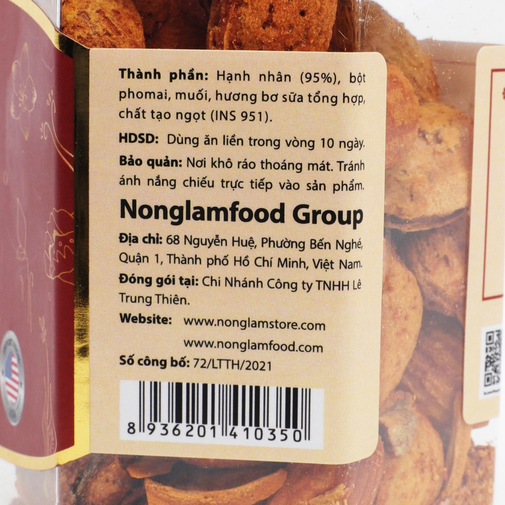 Hạnh nhân Mỹ rang bơ Nonglamfood hũ 120g | Hũ lục giác đặc biệt | Quà tặng cao cấp