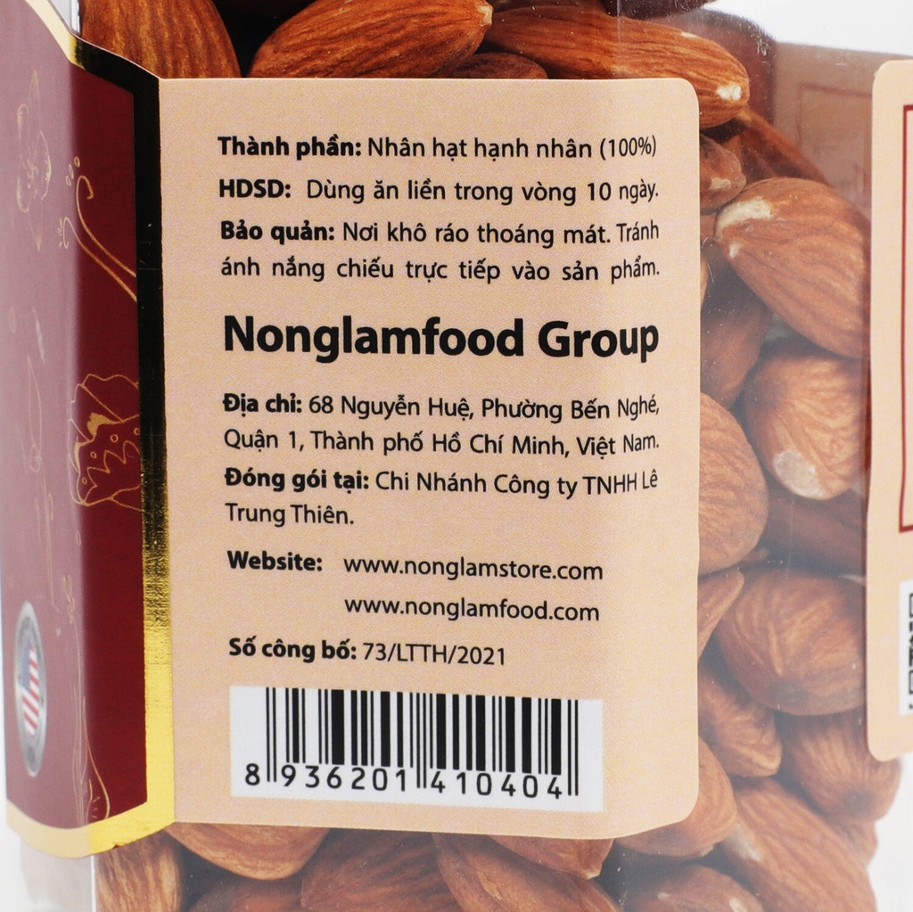 Hạnh nhân Mỹ rang mộc Nonglamfood hũ 150g | Hũ lục giác đặc biệt | Quà tặng cao cấp