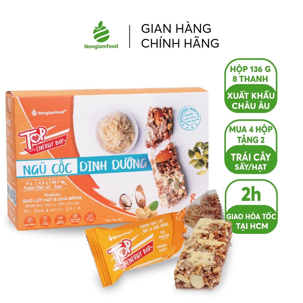 Thanh Gạo Lứt Ngũ Cốc Nonglamfood hộp 8 thanh 136g | Healthy Snack