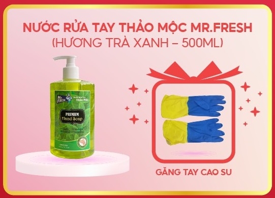 Nước Rửa Tay Dưỡng Ẩm Mr.Fresh 500Ml Hương Táo/Trà Xanh/Cam Quế/Chanh Xả/Coffee Tặng Găng Tay Cao Su (Chai)