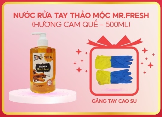 Nước Rửa Tay Dưỡng Ẩm Mr.Fresh 500Ml Hương Táo/Trà Xanh/Cam Quế/Chanh Xả/Coffee Tặng Găng Tay Cao Su (Chai)