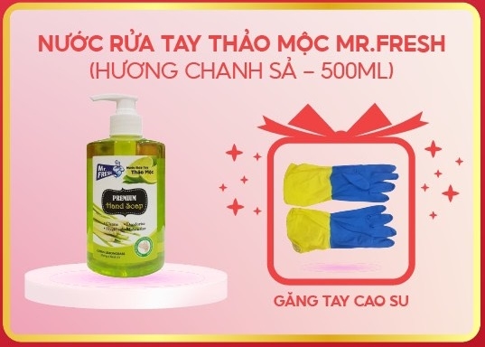 Nước Rửa Tay Dưỡng Ẩm Mr.Fresh 500Ml Hương Táo/Trà Xanh/Cam Quế/Chanh Xả/Coffee Tặng Găng Tay Cao Su (Chai)